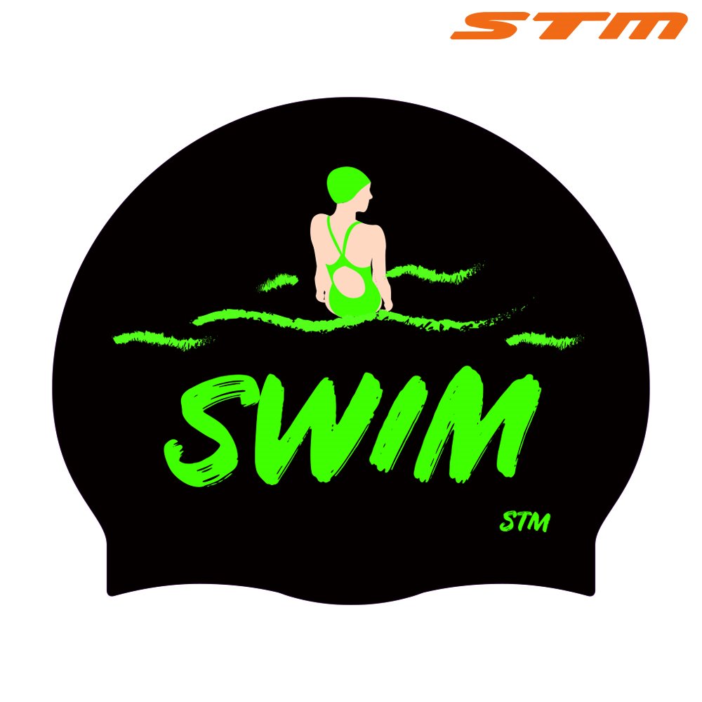 STM 실리콘수모 SWIM_블랙 수모 수영모 수영모자 디자인수모