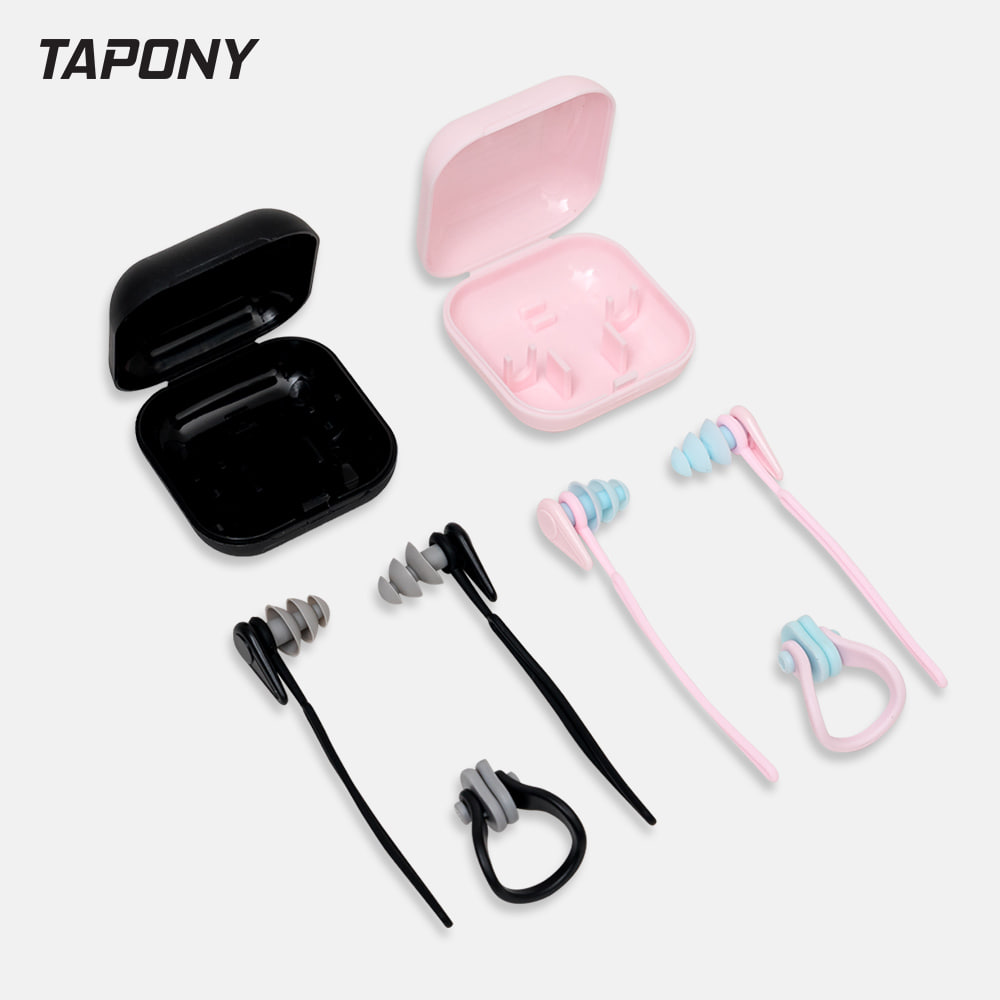 TAPONY 콤팩트 플러그 블랙 수영 귀마개 코마개 세트 케이스포함