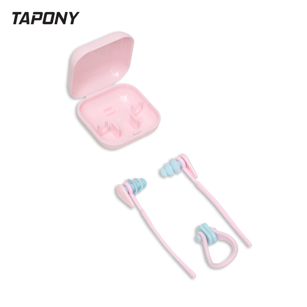 TAPONY 콤팩트 플러그 핑크 수영 귀마개 코마개 세트 케이스포함