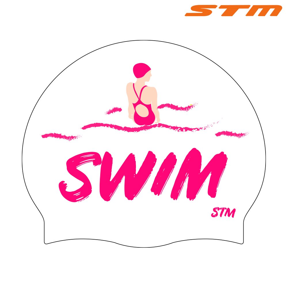 STM 실리콘수모 SWIM_화이트 수모 수영모 수영모자 디자인수모